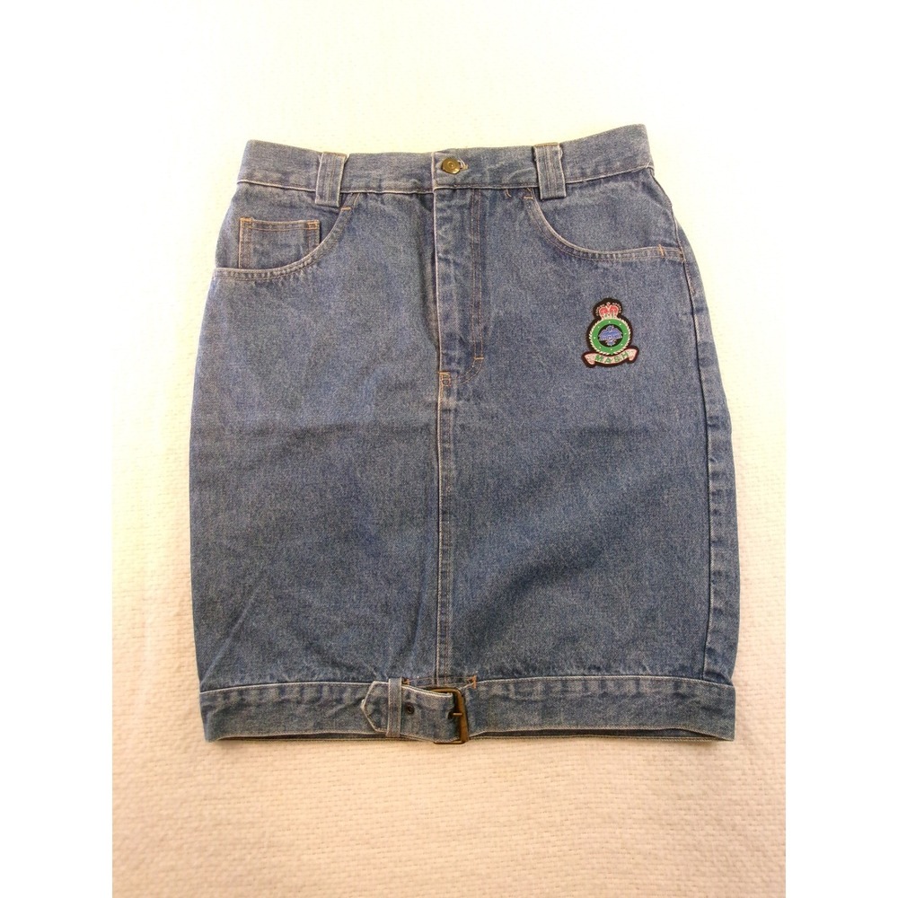 MASH Denim Mini Skirt Womens 32 Blue Vintage Italian Crest‎ Belted Hem